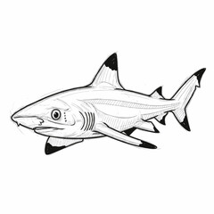 Fototapeta premium Vintage Engraved Shark Sketch Illustration, Hand Drawn Ocean Predator Marine Animal with Fin Detail