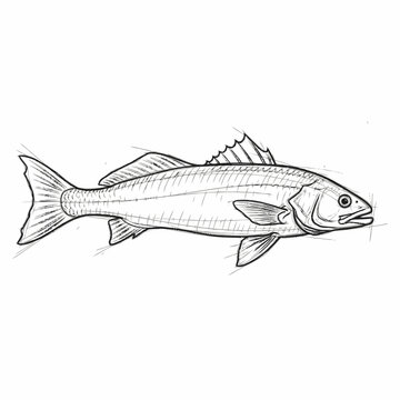 Hand Drawn Redfish or Drum Fish Sketch Illustration, Vintage Engraved Style Marine Aquatic Animal for Seafood Design