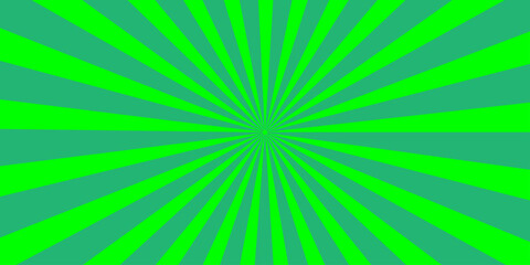 An abstract green vector illustration featuring a bright sunburst pattern with radial rays and light beams creates a vintage summer backdrop design for a striking starburst wallpaper © Asad Shehbaz