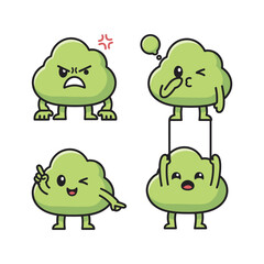 Obraz premium Cartoon broccoli characters with different emotions and actions on white background