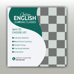  Online English Classes Flyer with Checkered Background and Green Accents