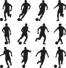 Obraz premium black silhouettes of soccer players in various poses with balls
