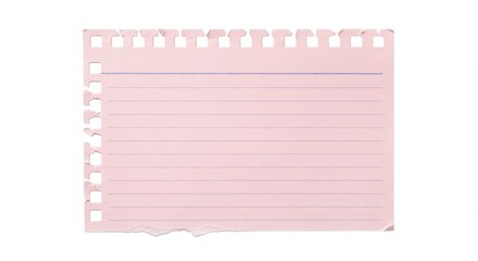 A pink index card with lines for writing and a perforated edge