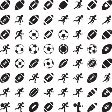 black sports icons on white background