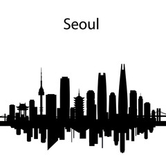 Naklejka premium Seoul Skyline Silhouette - Modern and Traditional Korean Architecture