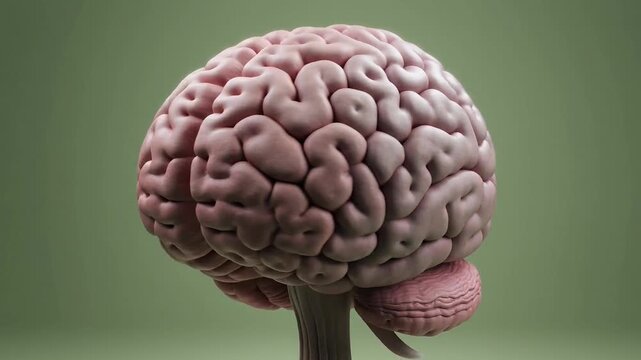 Human brain with detailed structure on green background