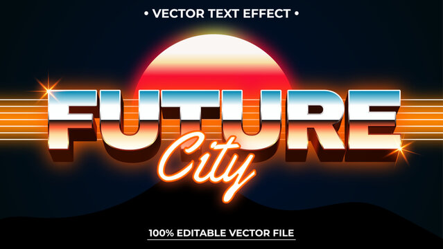 80s Retro Future City 3d editable text effect