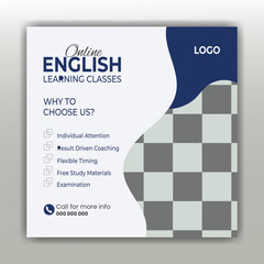  Online English Learning Classes Flyer Design with Checklist and Logo