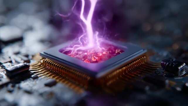 Captivating Visual of a Circuit Board with Erupting Energy in the Form of Electric Sparks, Showcasing the Intersection of Technology and Power at Its Core