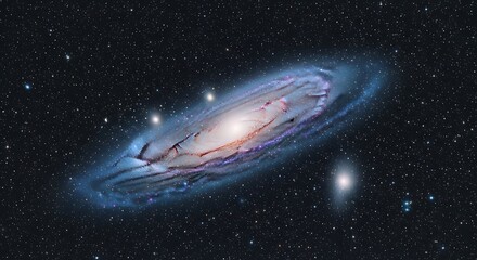 Obraz premium Aerial view of a spiral galaxy with stars and celestial bodies in outer space