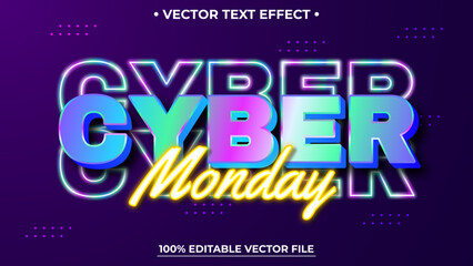 Obraz premium Cyber Monday 3D text effect Editable text style effect with glow light theme
