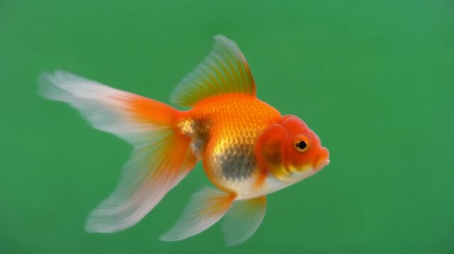 Studio quality greenscreen goldfish bright orange tropical fish isolated clean alpha background swimming aquarium pet ornamental freshwater wildlife element for motion graphics production