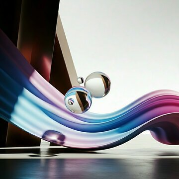futuristic 3d abstract glass wave with holographic gradient spheres, luxury fluid architecture background, minimal clean render, high end tech branding backdrop. 