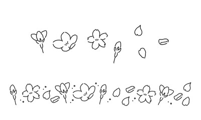シンプルな桜の花の罫線と線画イラスト