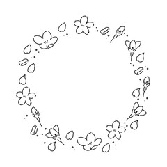 手描きの線画の桜の円形フレーム