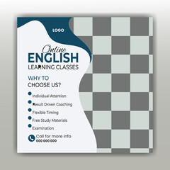  Online English Learning Classes Flyer Design with Checklist and Logo
