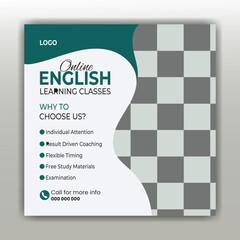  Online English Learning Classes Flyer with Checkered Background