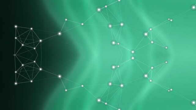 Futuristic network visualization with vapor waves and abstract connections in a digital environment from a distant viewpoint