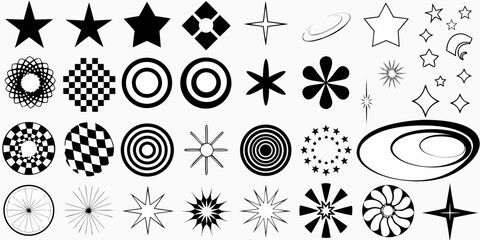 Collection of various black and white geometric starburst and circular designs © Rathin