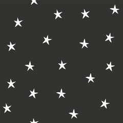Seamless white star pattern on black background. Great for textile, wallpaper, and modern nursery decor. © oleksanna