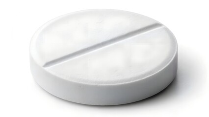 White pills and pill box on white background