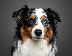 Close-up studio portrait of a dog with striking heterochromia