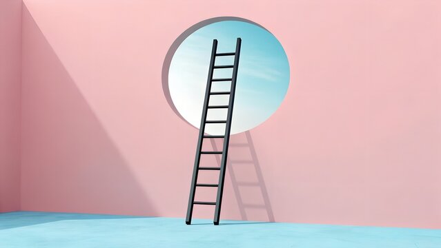 Ladder climbing up to the sky on a wall representing success and opportunity