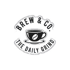 Brew & Co. Coffee Logo, The Daily Grind, Vintage Style, Coffee Bean Cup
