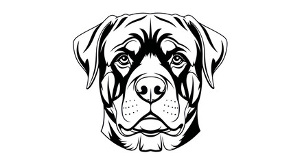 Rottweiler dog head illustration, black and white graphic line art, portrait