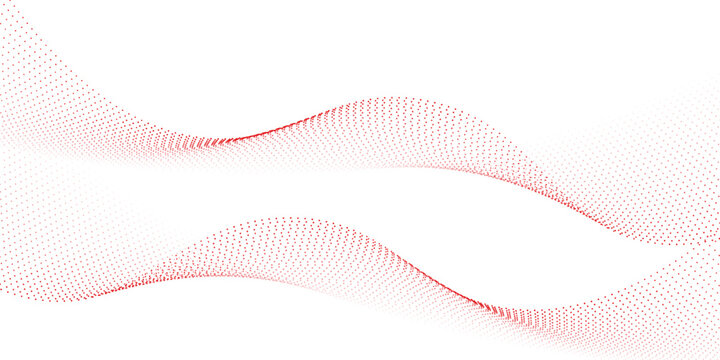 Red dotted wave line pattern. Halftone undulate net background. Abstract flowing particle lattice wallpaper. Vector curved dash gradient element for poser, banner, presentation, booklet, brochure