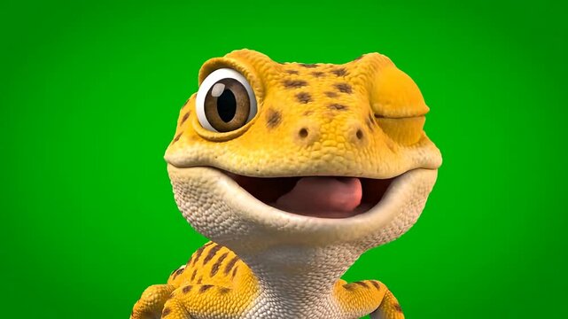 Gecko lizard head close up looking around 3D animation green screen