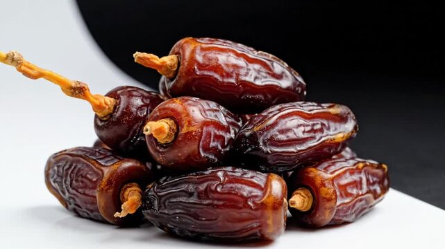 A video showcasing a delicious and healthy pile of dates on a white surface