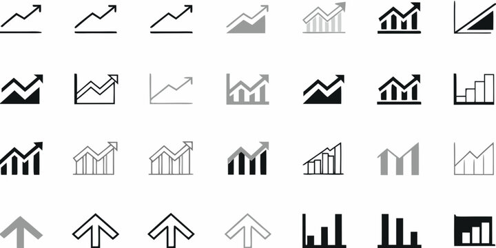 Collection of gray financial growth and decline chart icons