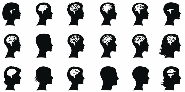 Silhouettes of human heads displaying internal brain structures