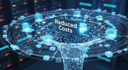 Fototapeta premium Reduced Costs Concept with Digital Network and Data Flow.