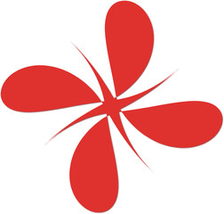 A vibrant, abstract floral emblem radiates with dynamic energy, showcasing a modern design with symmetrical petals and a striking red hue.