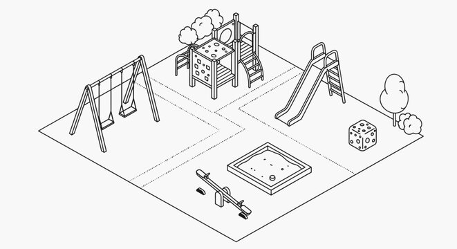 playground equipment isometric outline.