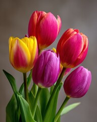 Fototapeta premium A close-up studio shot showcasing a colorful bouquet of tulips in full bloom.