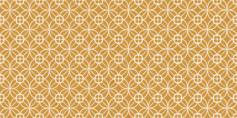 Abstract floral pattern with repeating geometric shapes in beige and gold