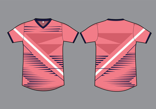 Athletic Pink V-Neck Sports Jersey with Dynamic Geometric Pattern