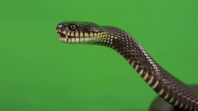 Macro greenscreen snake sharp texture natural pattern realistic reptile closeup isolated chroma background professional stock footage element for animation overlays transitions and editing