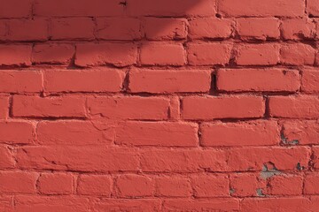 Rough Red Brick Wall with Interesting Shadow Patterns Abstract Architectural Detail Rustic Urban Element Backdrop in Bright Sunlight