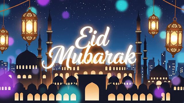 Eid Mubarak Night Cityscape Illustration