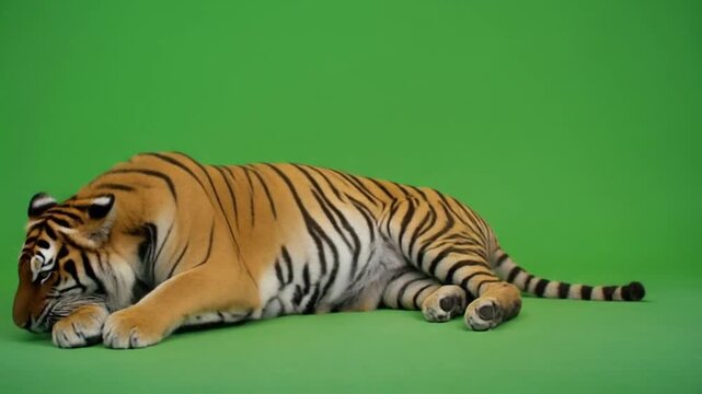 Natural look greenscreen tiger dangerous carnivore walking pose studio isolated animal element for editors designers compositing animation filmmaking and commercial content creation