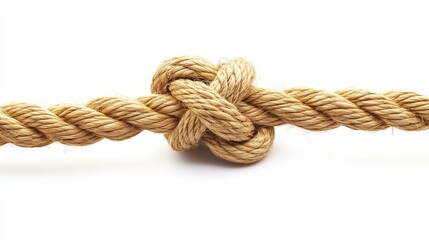 overhand. Single overhand knot made of thick jute rope on white background. lifestyle magazines, social media lookbooks, designed for lifestyle magazines and social media content.