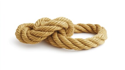overhand. Single overhand knot made of thick jute rope on white background. lifestyle magazines, social media lookbooks, designed for lifestyle magazines and social media content.