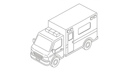 Ambulance vehicle schematic drawing isometric view.