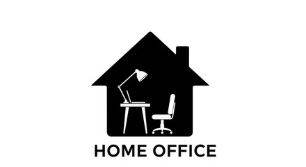 Fototapeta premium Modern home office setup inside a house silhouette, symbolizing remote work and professional flexibility