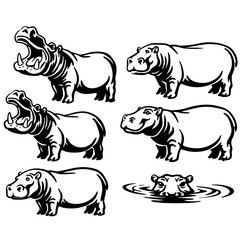 Obraz premium line art set of Hippopotamus.