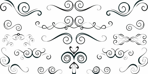 Collection of ornate black swirls and flourishes on a white background © Kopil